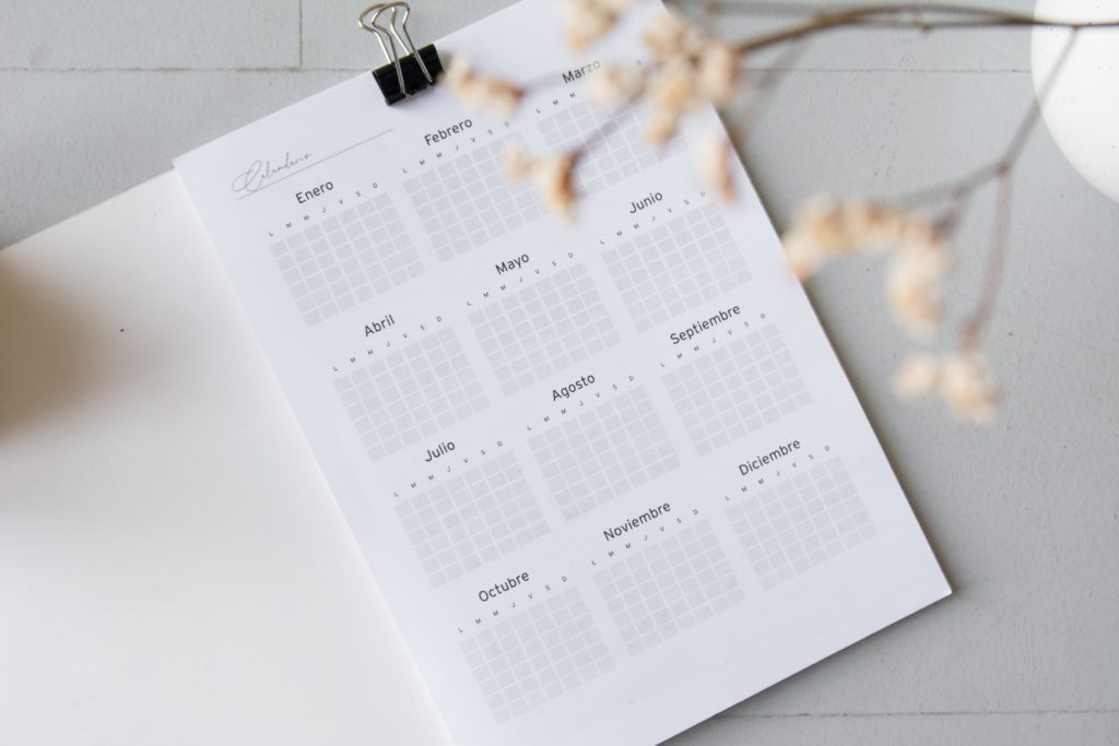 Calendar of months in Spanish